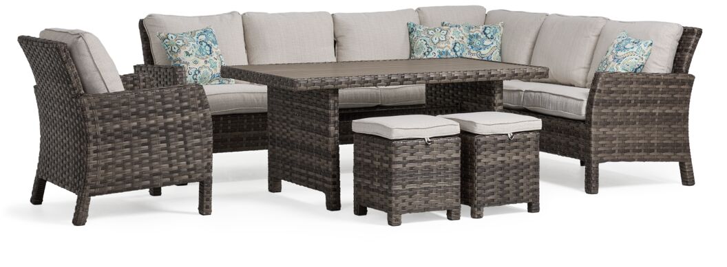 Acadia 6-Piece Banquette Outdoor Furniture - Grey, Beige