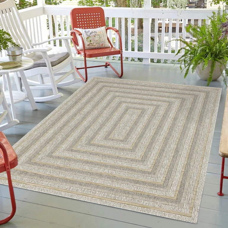 Assia Rectangles Outdoor Rug - 5' x 7' - Beige - Image 4
