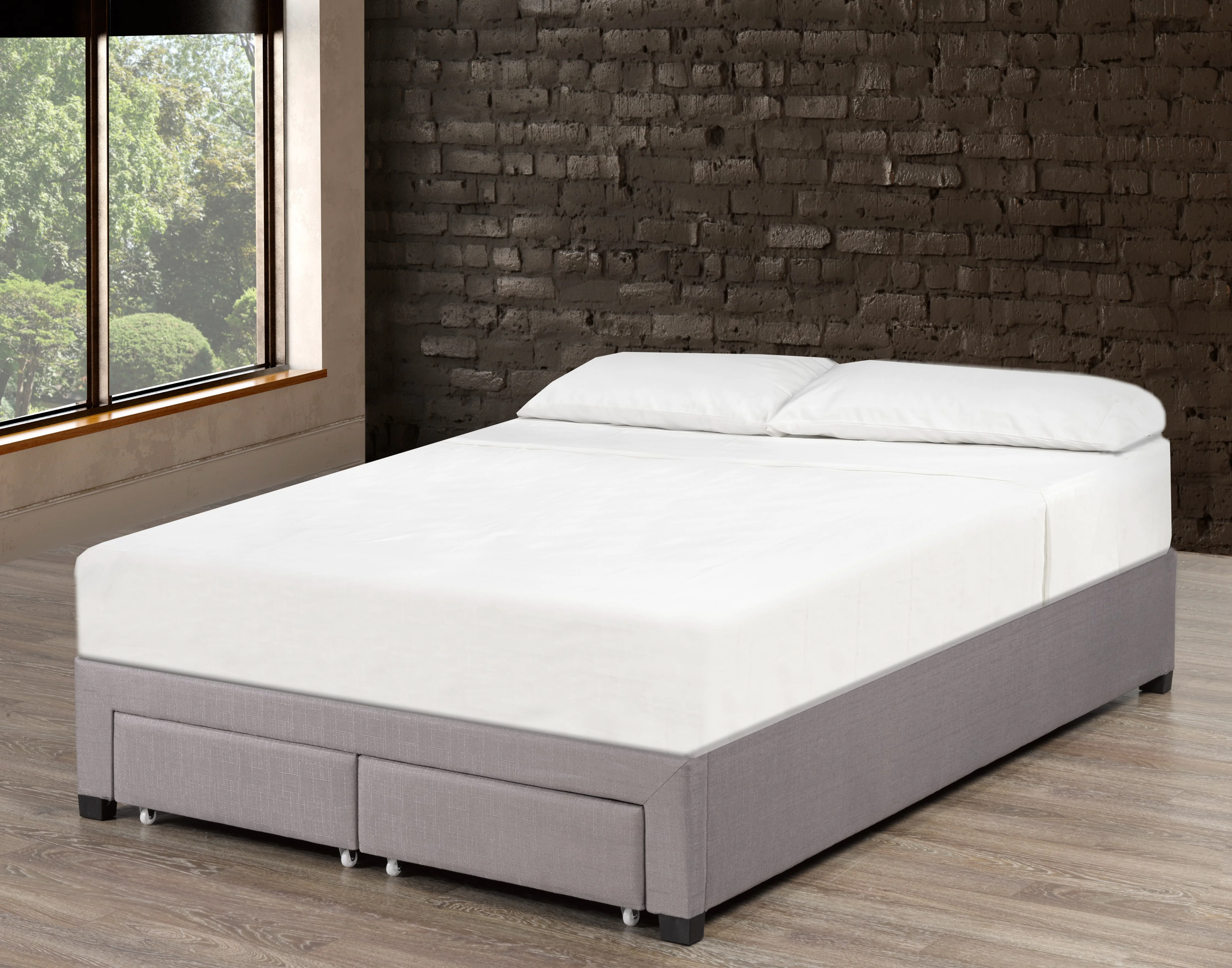 Brent Queen Platform Bed Base With Drawers- Grey - Image 2