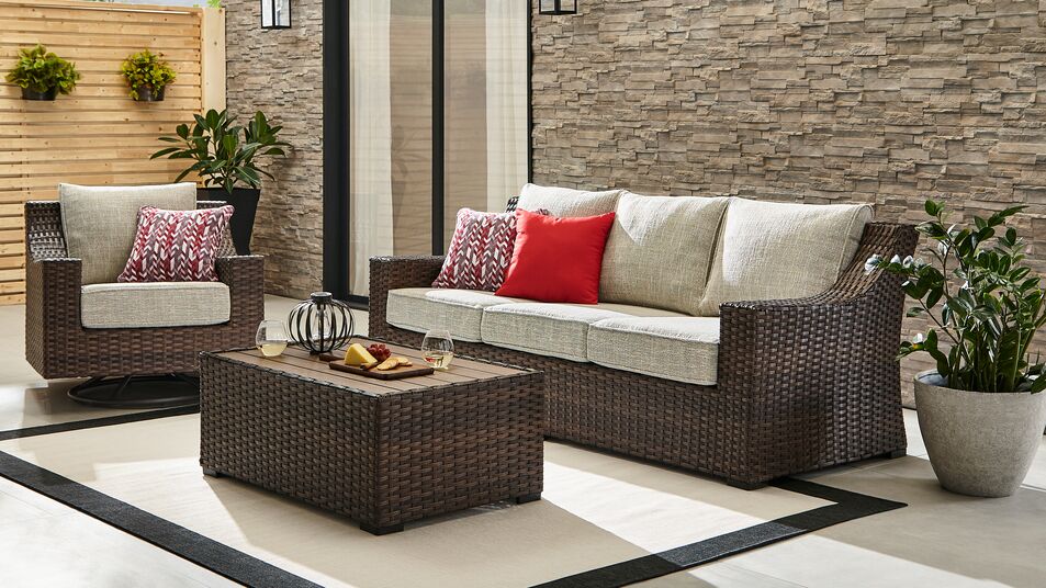 Brookland - Outdoor Swivel Chair - Brown, Beige - Image 2