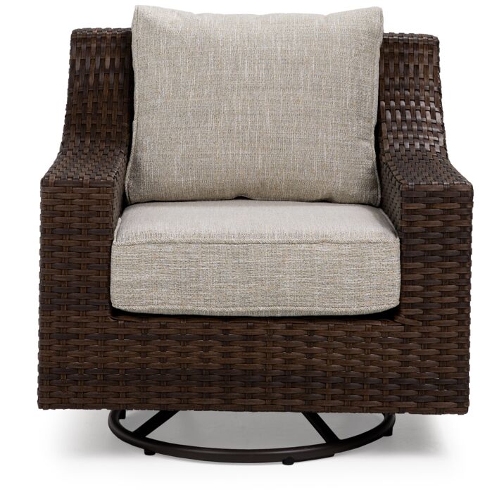 Brookland - Outdoor Swivel Chair - Brown, Beige - Image 3