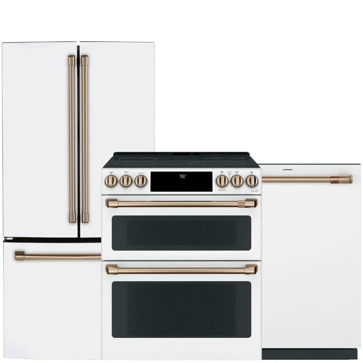 Café Matte White Kitchen Package with French Door Refrigerator, Double Oven Range & Built-In Dishwasher
