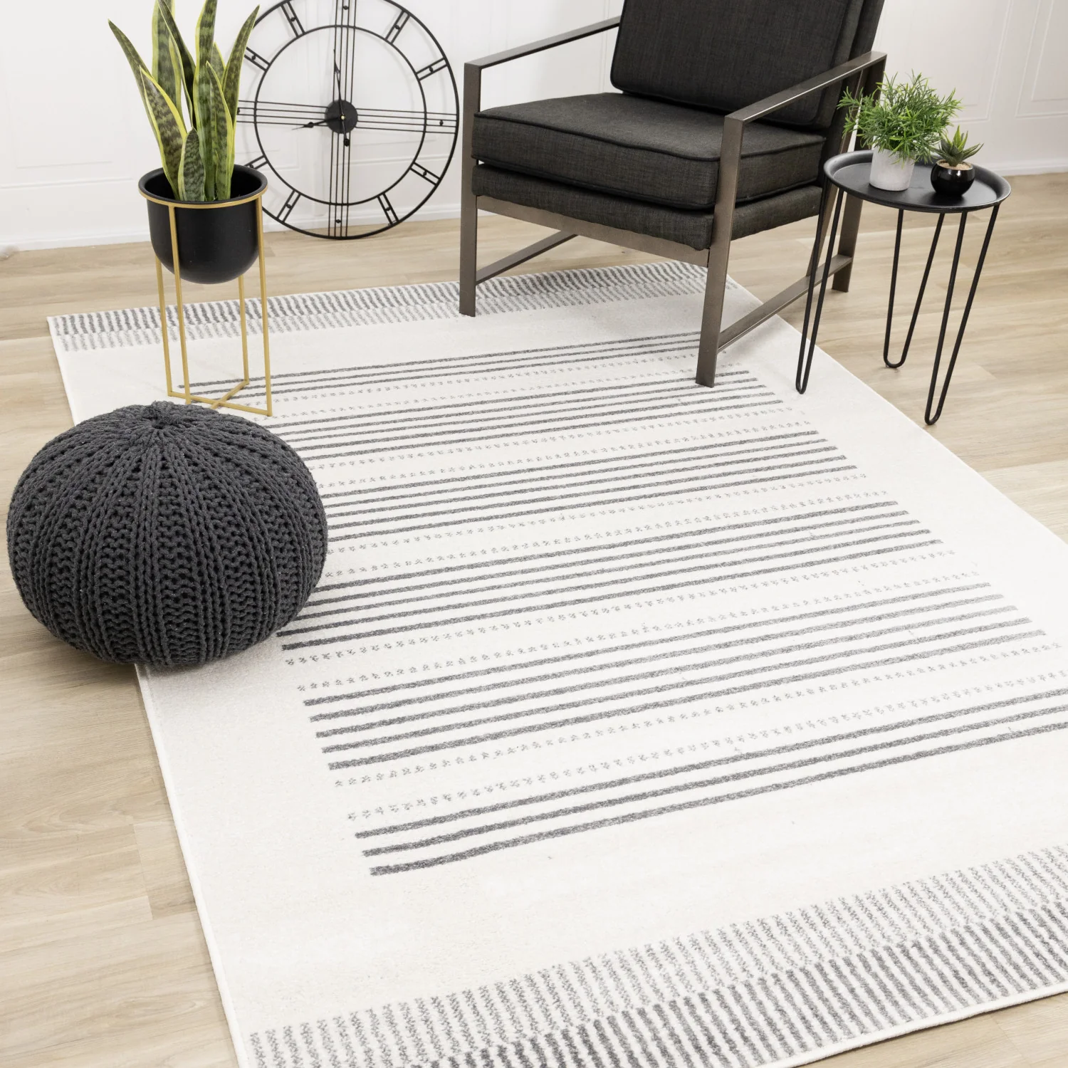 Claremont Sleek Modern Lines Area Rug - 7' X 10' - White/Grey - Image 2