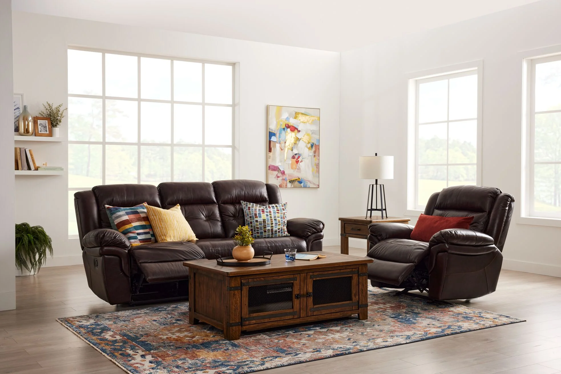 Cooper Leather Reclining Sofa and Recliner Set - Brown - Image 6