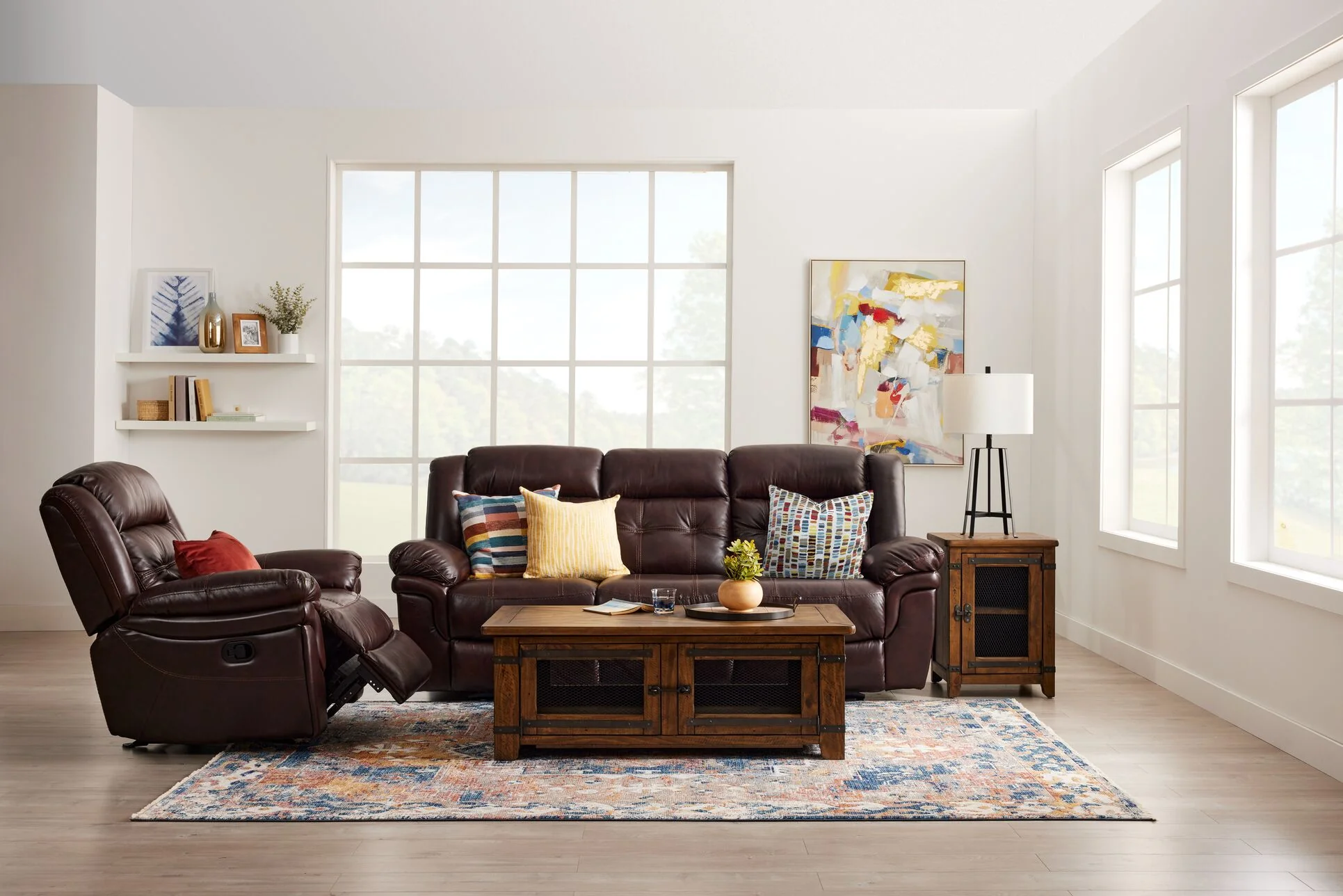 Cooper Leather Reclining Sofa and Recliner Set - Brown - Image 7