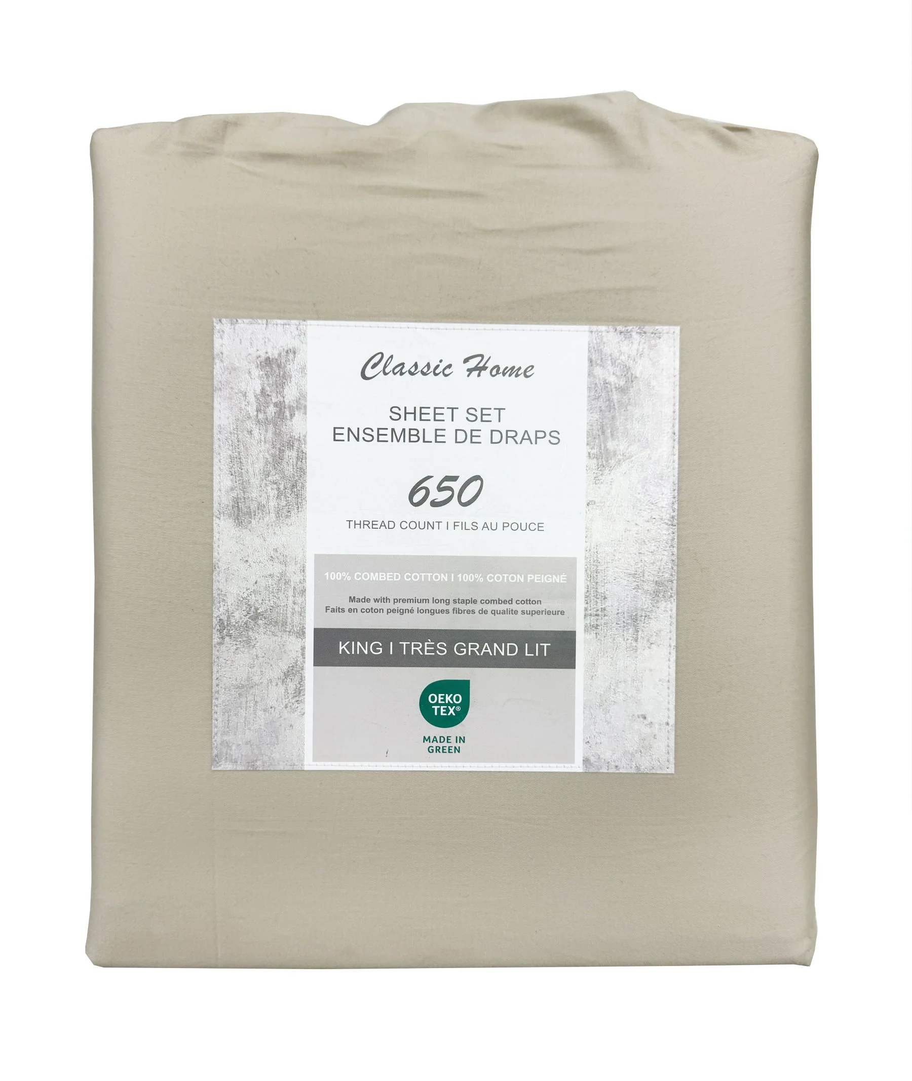 Cotton House 100% Combed Cotton Queen Sheet Set - 650 Thread Count Beige