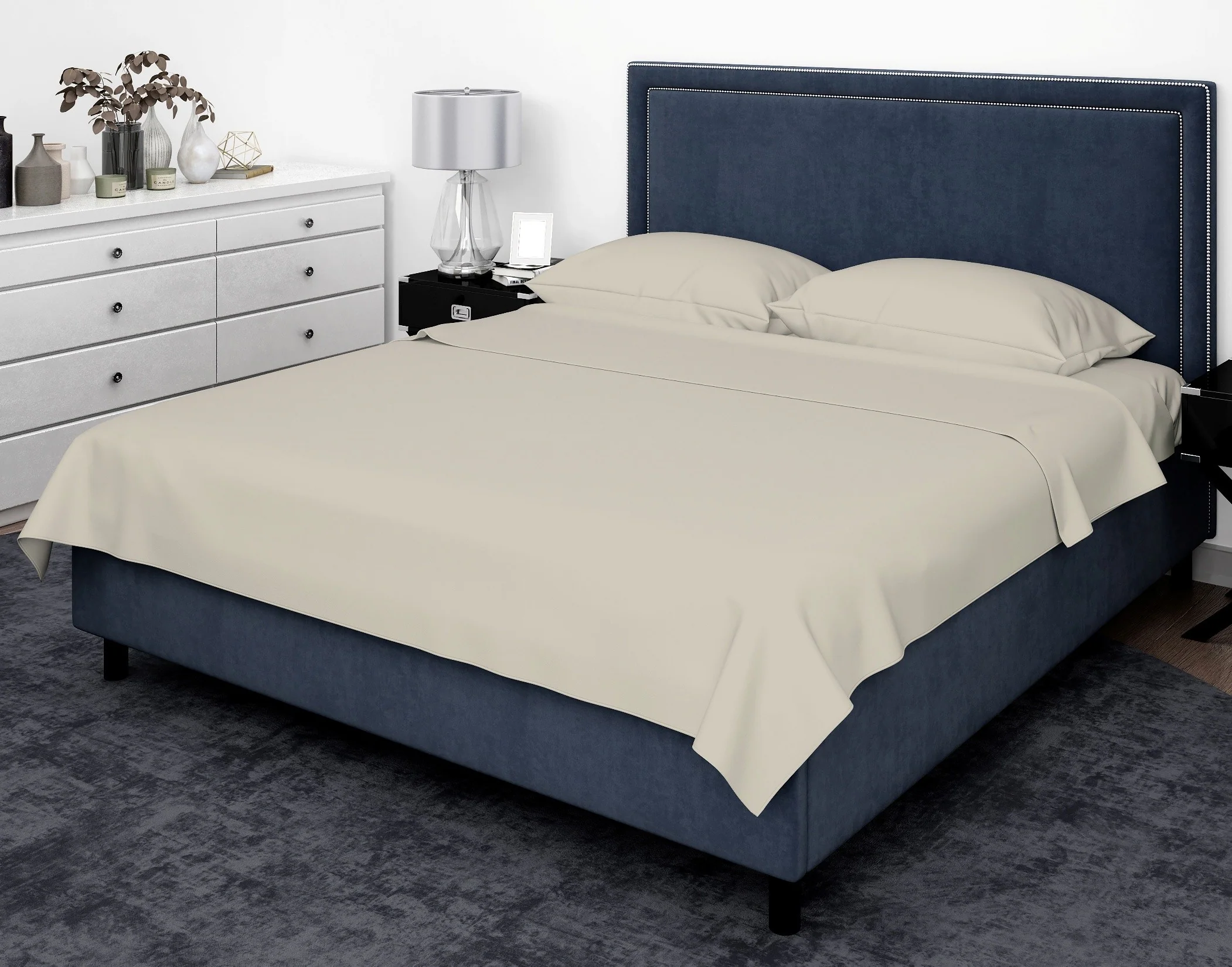 Cotton House 100% Cotton Pima Twin Sheet Set - 500 Thread Count Pumie Stone Beige - Image 2