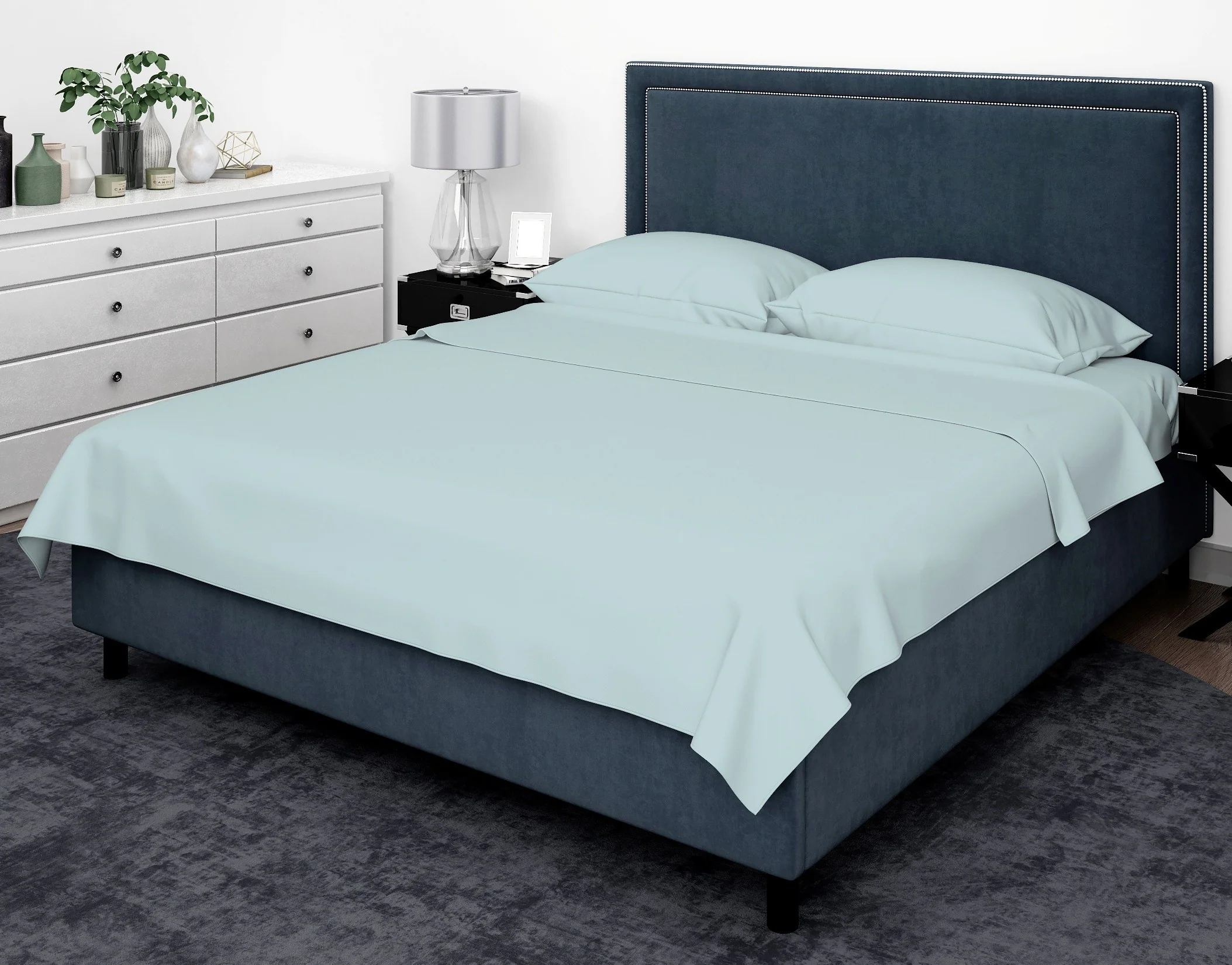 Cotton House 100% Cotton Pima Twin Sheet Set - 500 Thread Count Winter Sky Blue - Image 2