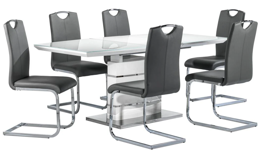 Danny 7-Piece Extendable Dining Set - White and Dark Grey