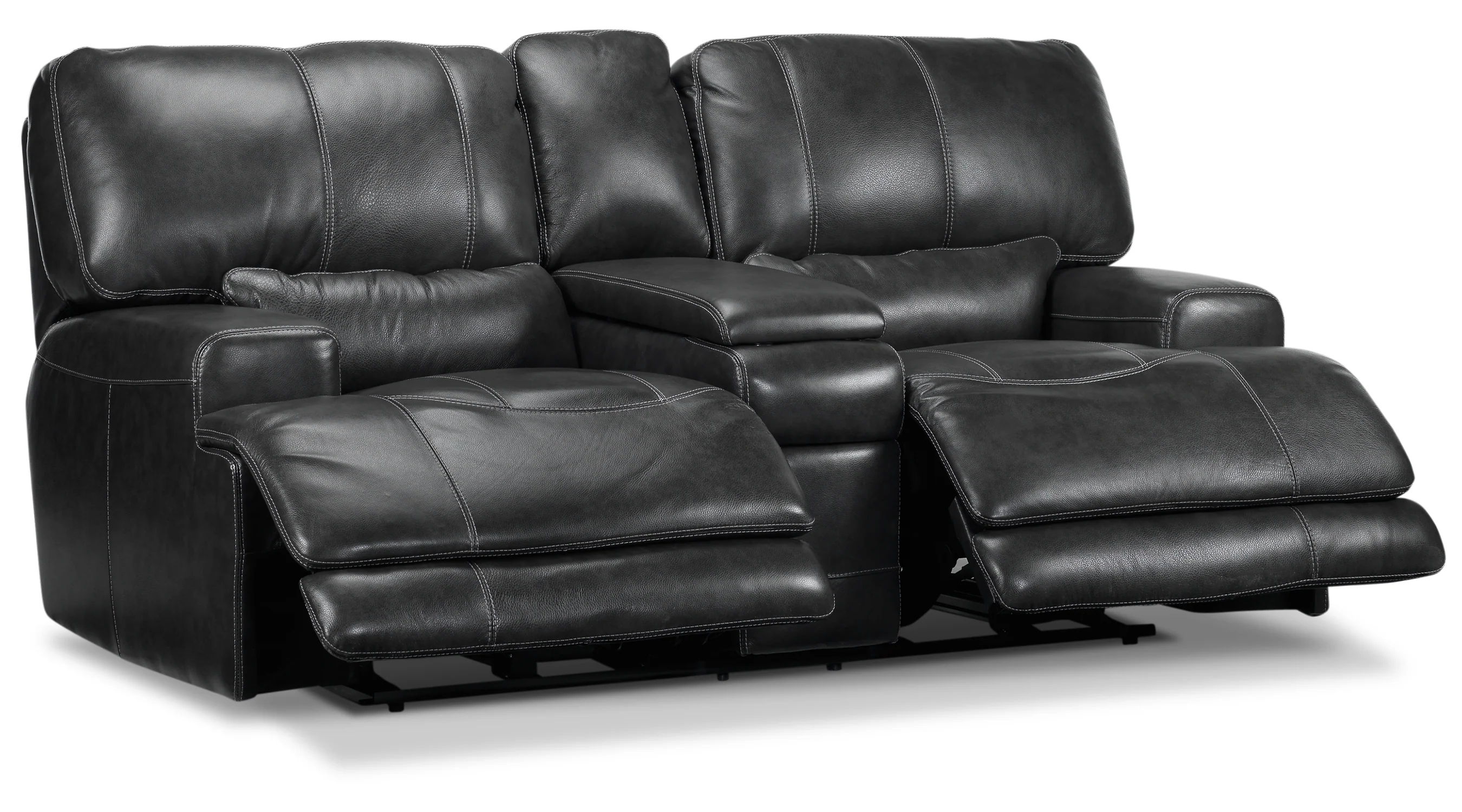 Dearborn Leather Power Reclining Loveseat with Console - Charcoal - Image 2