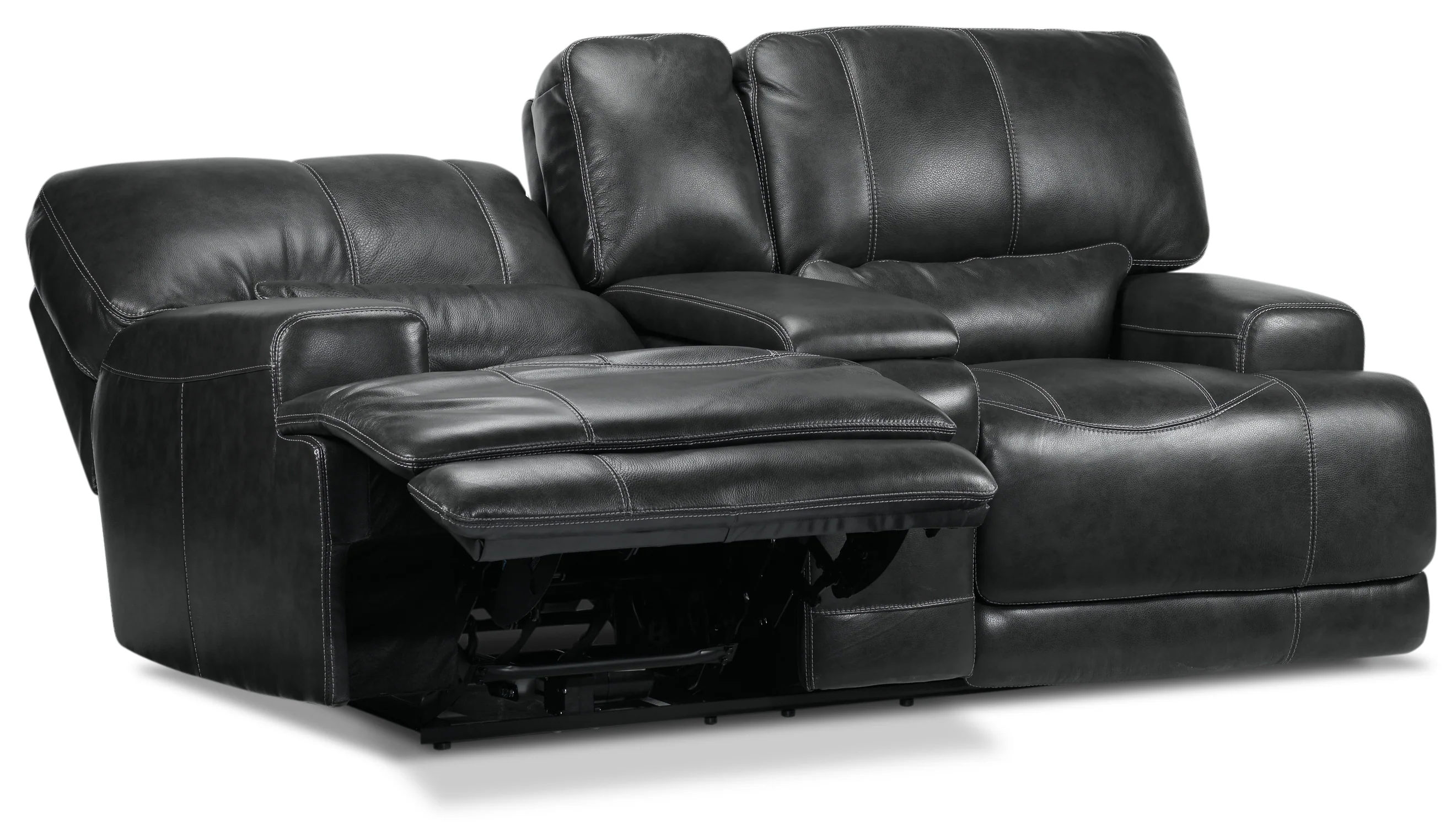 Dearborn Leather Power Reclining Loveseat with Console - Charcoal - Image 3