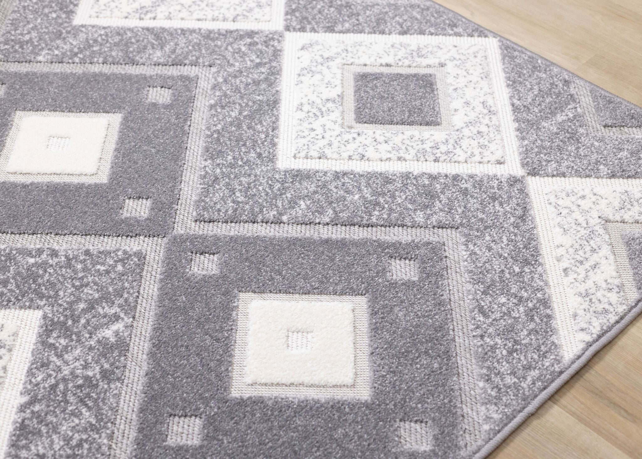 Diamond Mist 6'7" x 9'6" Diamond Pattern Area Rug - Grey, White - Image 2
