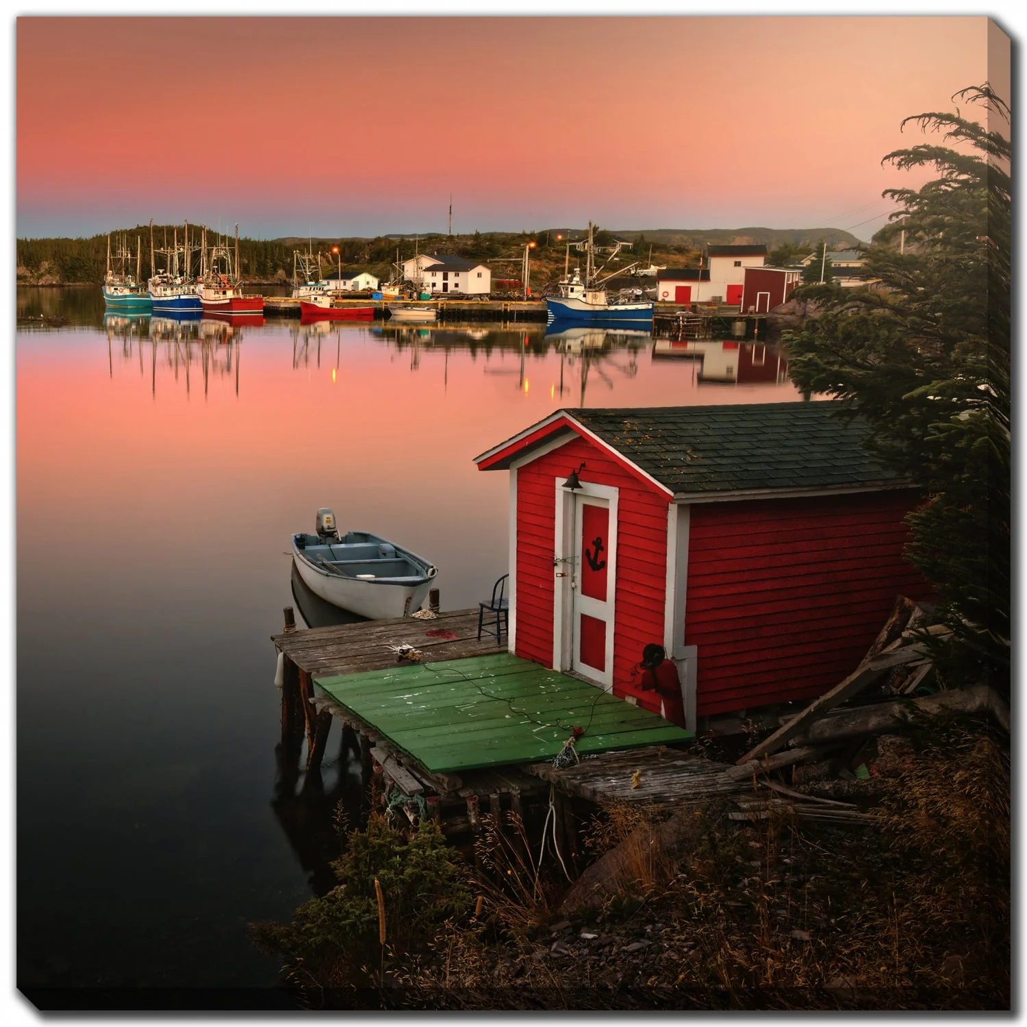 Dockside Glow Wall Art - Red/Orange - 24 X 24