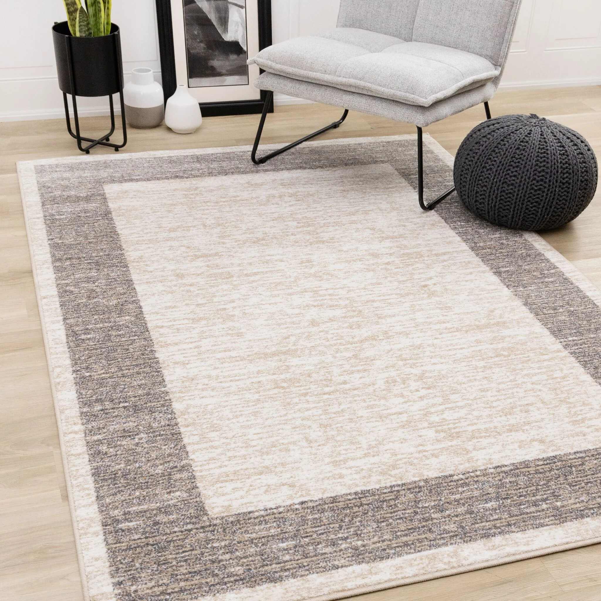 Earthly Essence 5'3" x 7'7" Distressed Border Area Rug - Taupe - Image 2