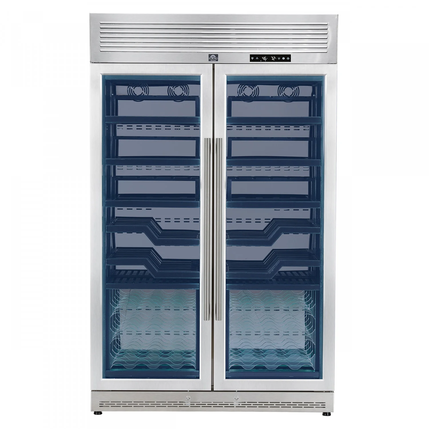 Forno Abruzzo 48" Stainless Steel 102 Bottle Dual Zone Wine Cellar with Green Holders (24 Cu. Ft.) - FWCDR6610-48S