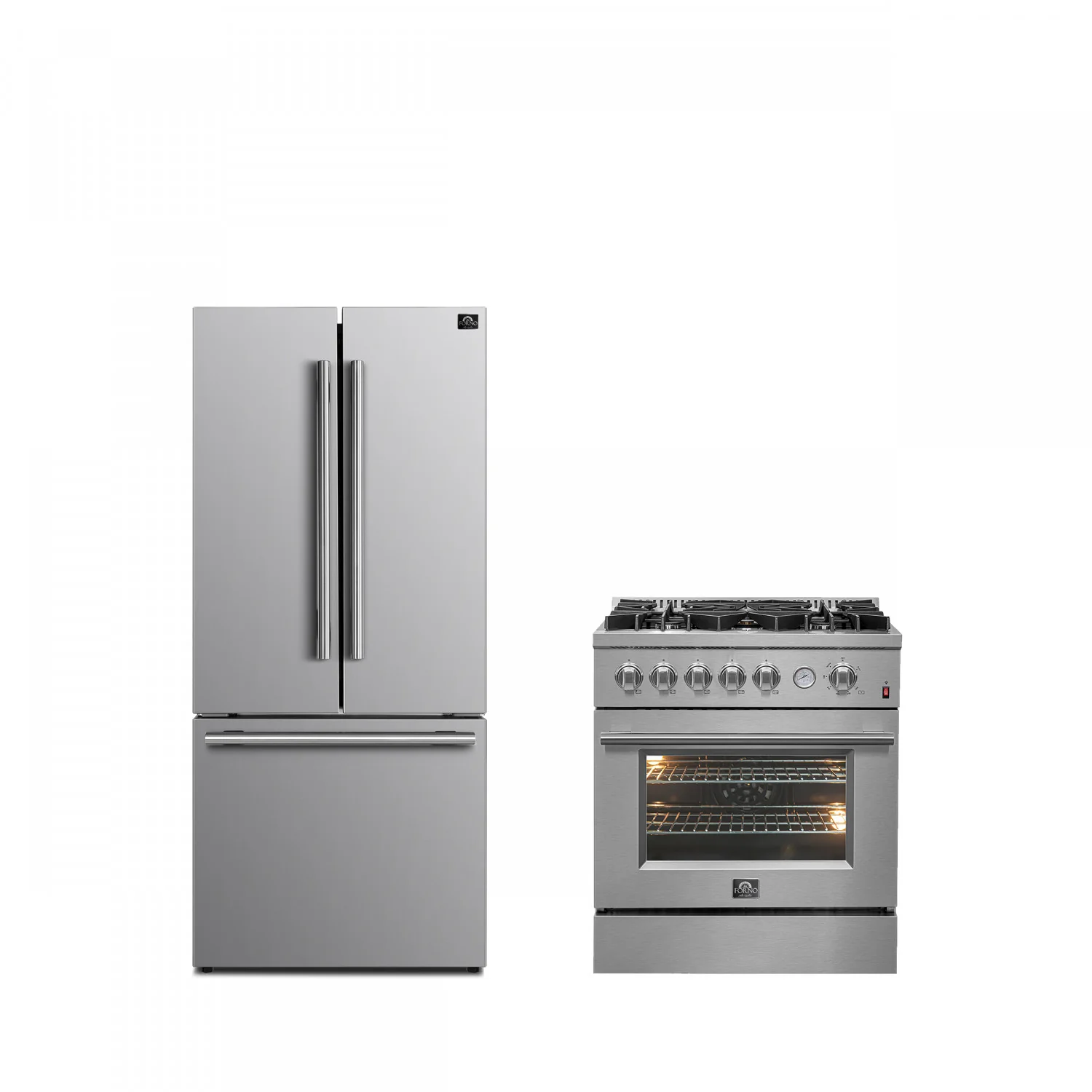Forno Premium Stainless Steel Kitchen Package with French Door Refrigerator and Gas Range - FBDL-020-01-CAUS