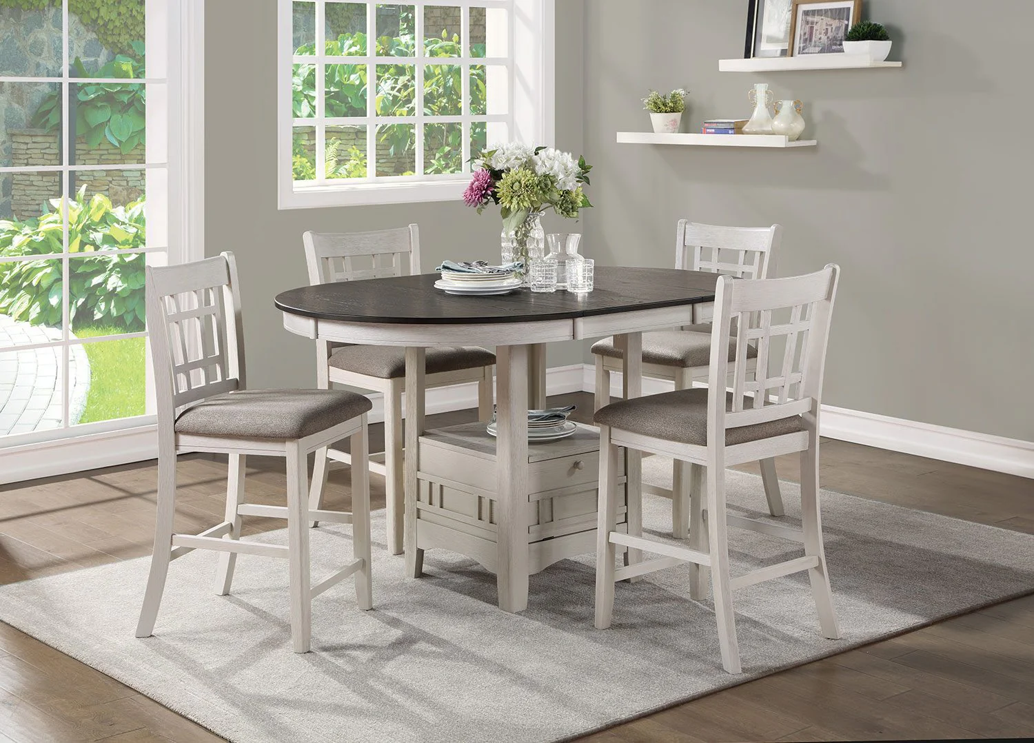 Freda Extendable Counter Height Dining Table - White, Dark Brown - Image 2