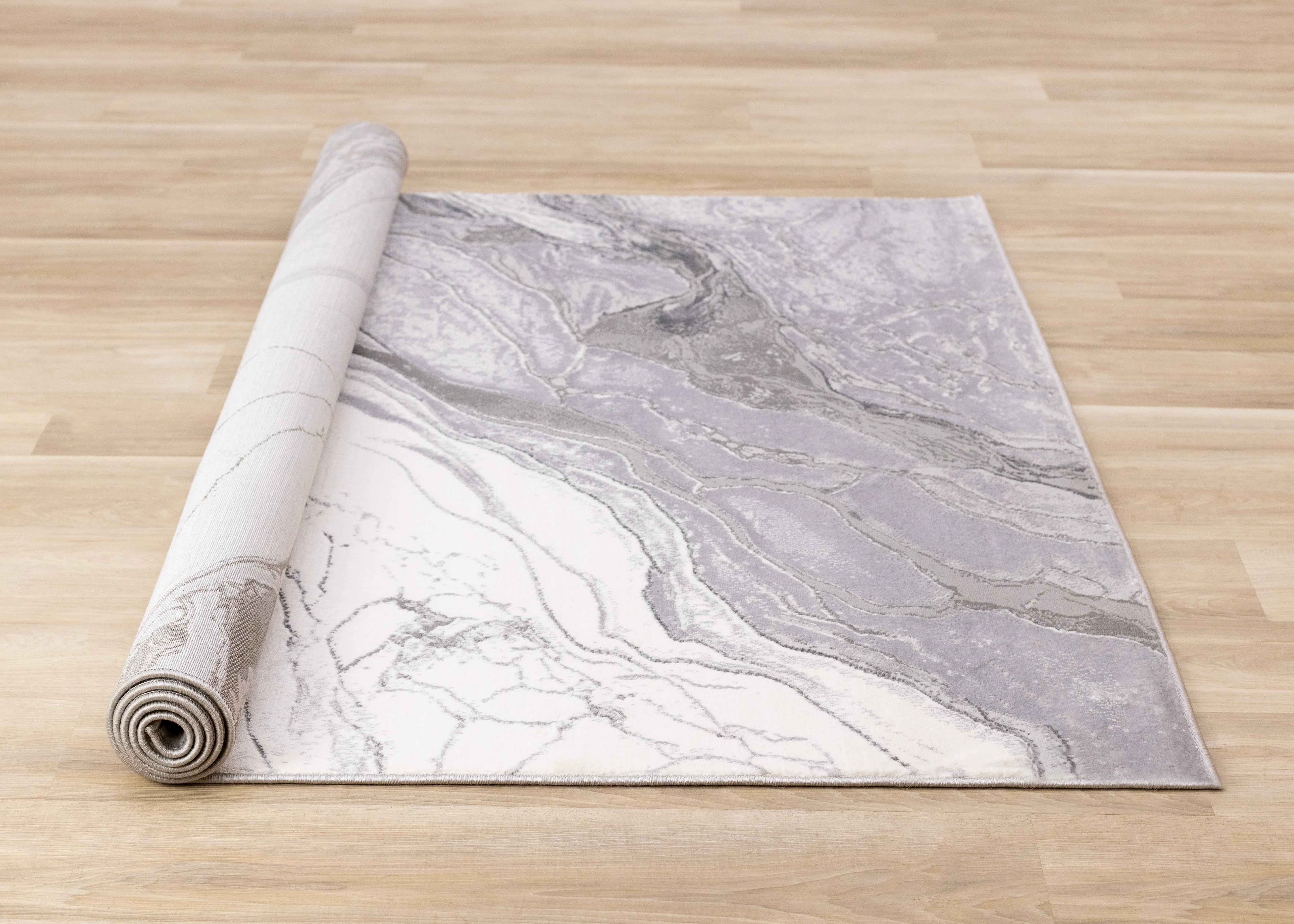 Frosted Cloud 6'7" x 9'6" Marble Design Area Rug - Grey, White - Image 6