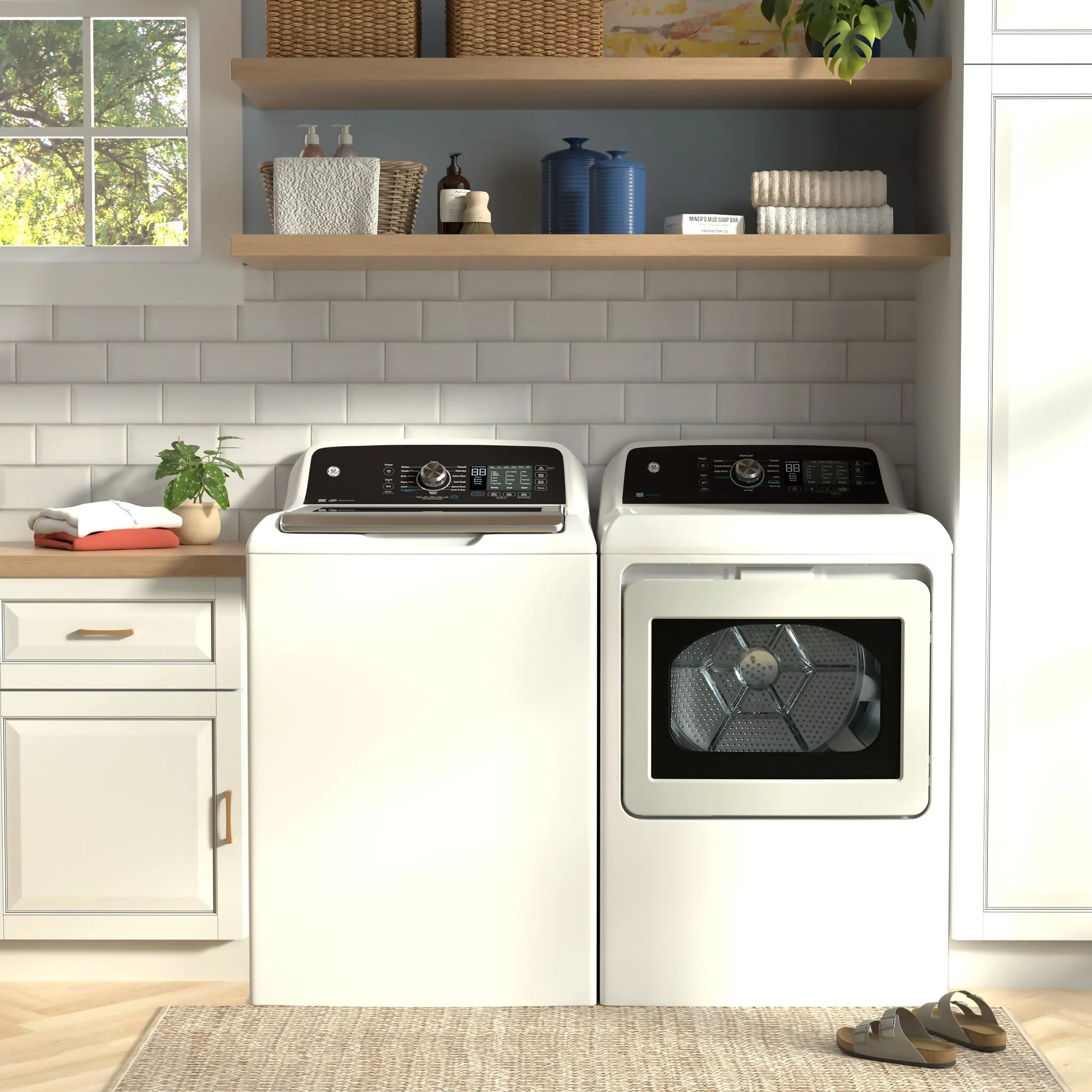 GE White Top Load Washer (5.3 Cu. Ft.) & Gas Dryer with SaniFresh (7.4 cu.ft.) - GTW681BMRWS/GTD68GBMRWS - Image 2