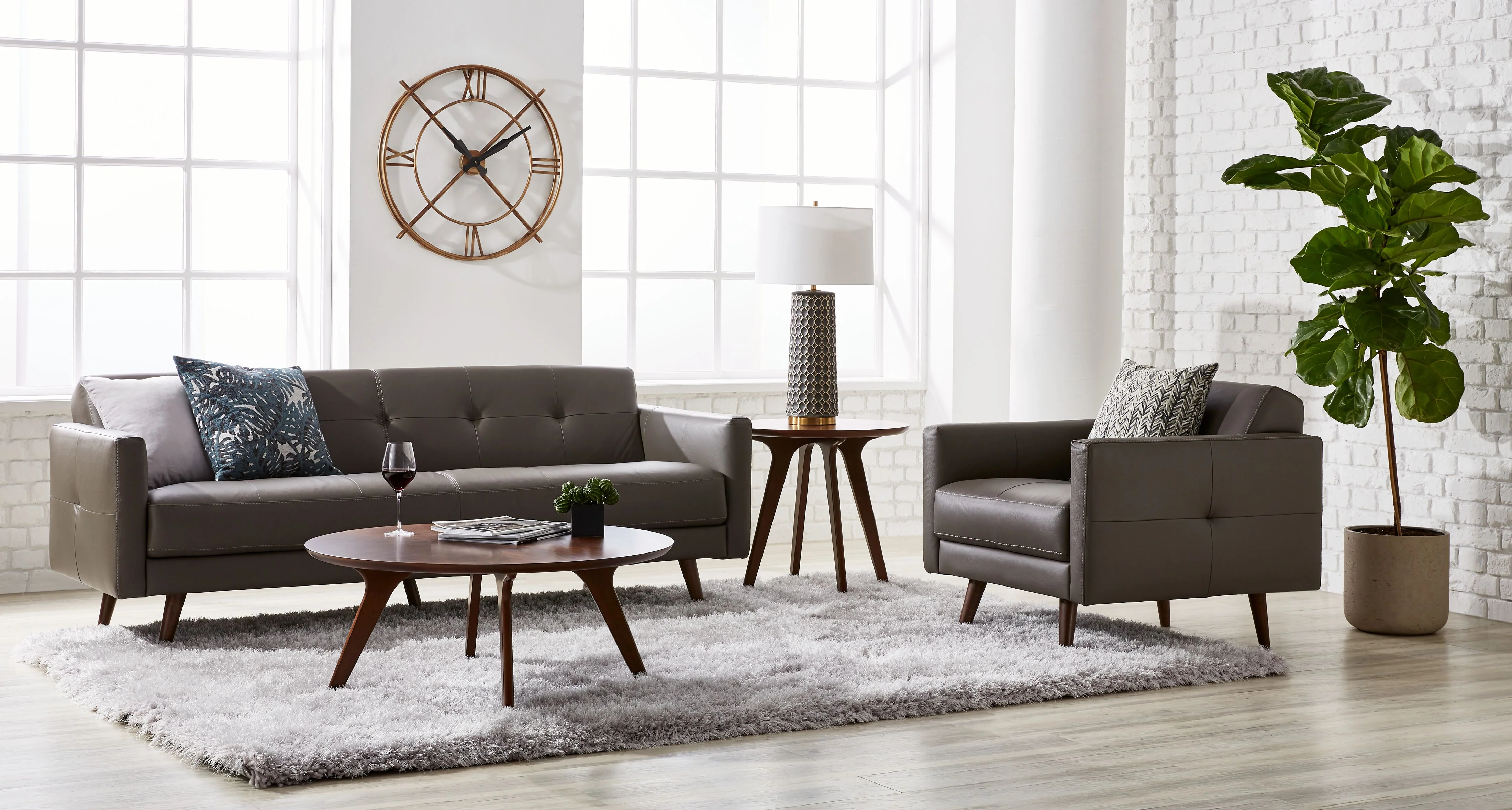 Giovanna Leather Sofa - Grey - Image 4
