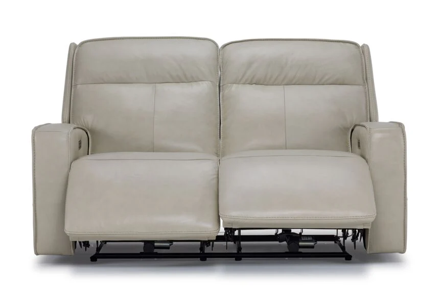 Henry Leather Triple Power Reclining Loveseat - Ivory - Image 4
