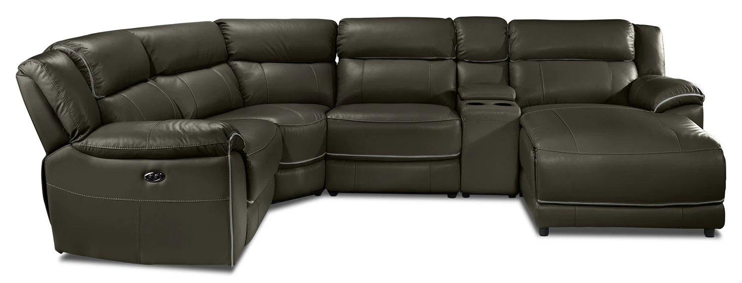 Holton Leather 5-Piece Sectional with Right-Facing Chaise - Charcoal Grey - Image 5