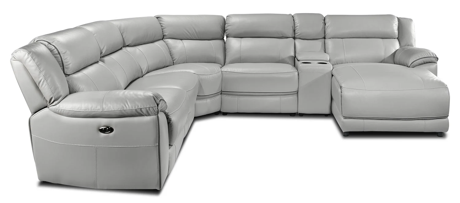Holton Leather 6-Piece Sectional with Right-Facing Chaise - Grey - Image 5