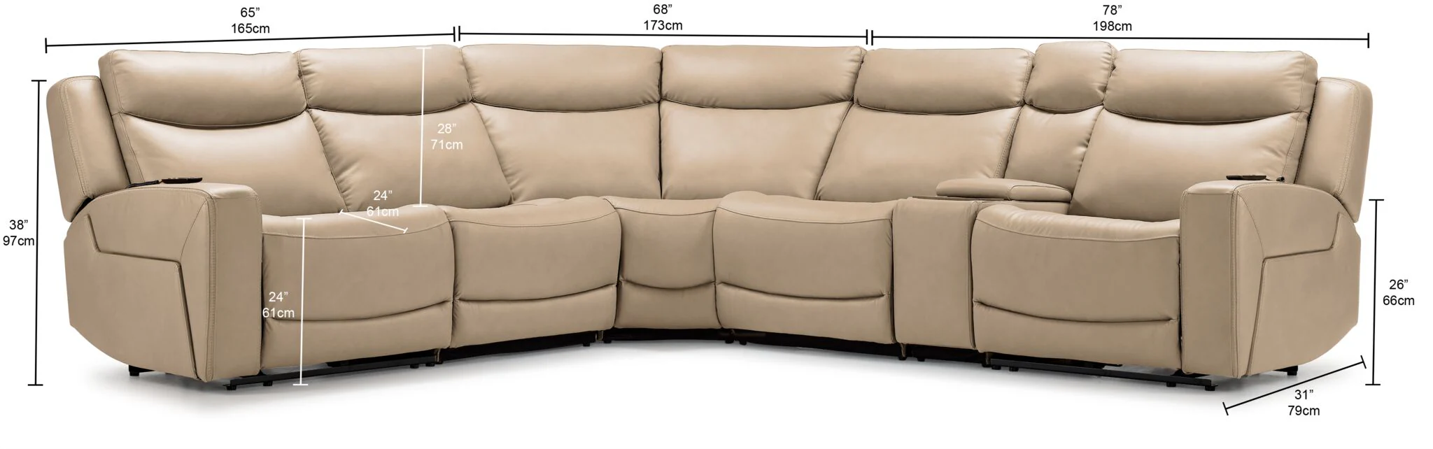 Jackson Leather 6-Piece Power Reclining Sectional with Heat and Massage - Pristine - Image 3