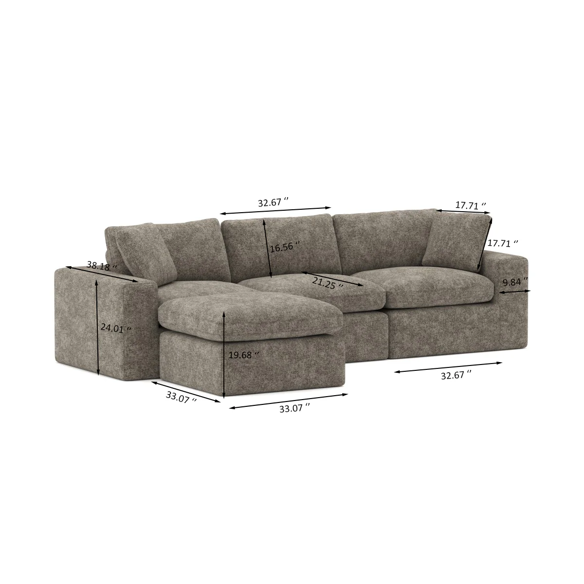 Jade All Foam Sectional - Brown - Image 9