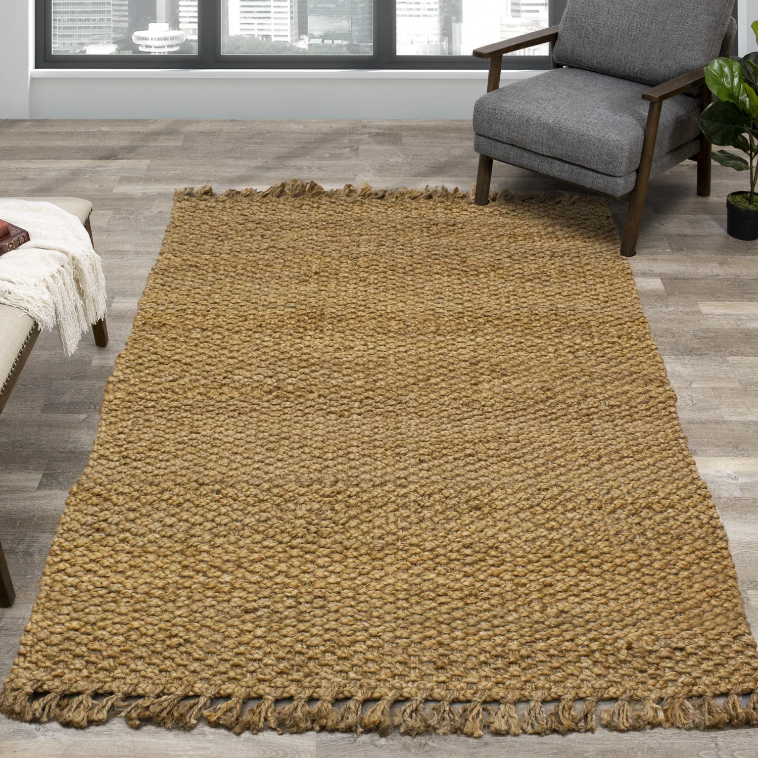 Jute Braided Area Rug - 8' X 11' - Beige - Image 2