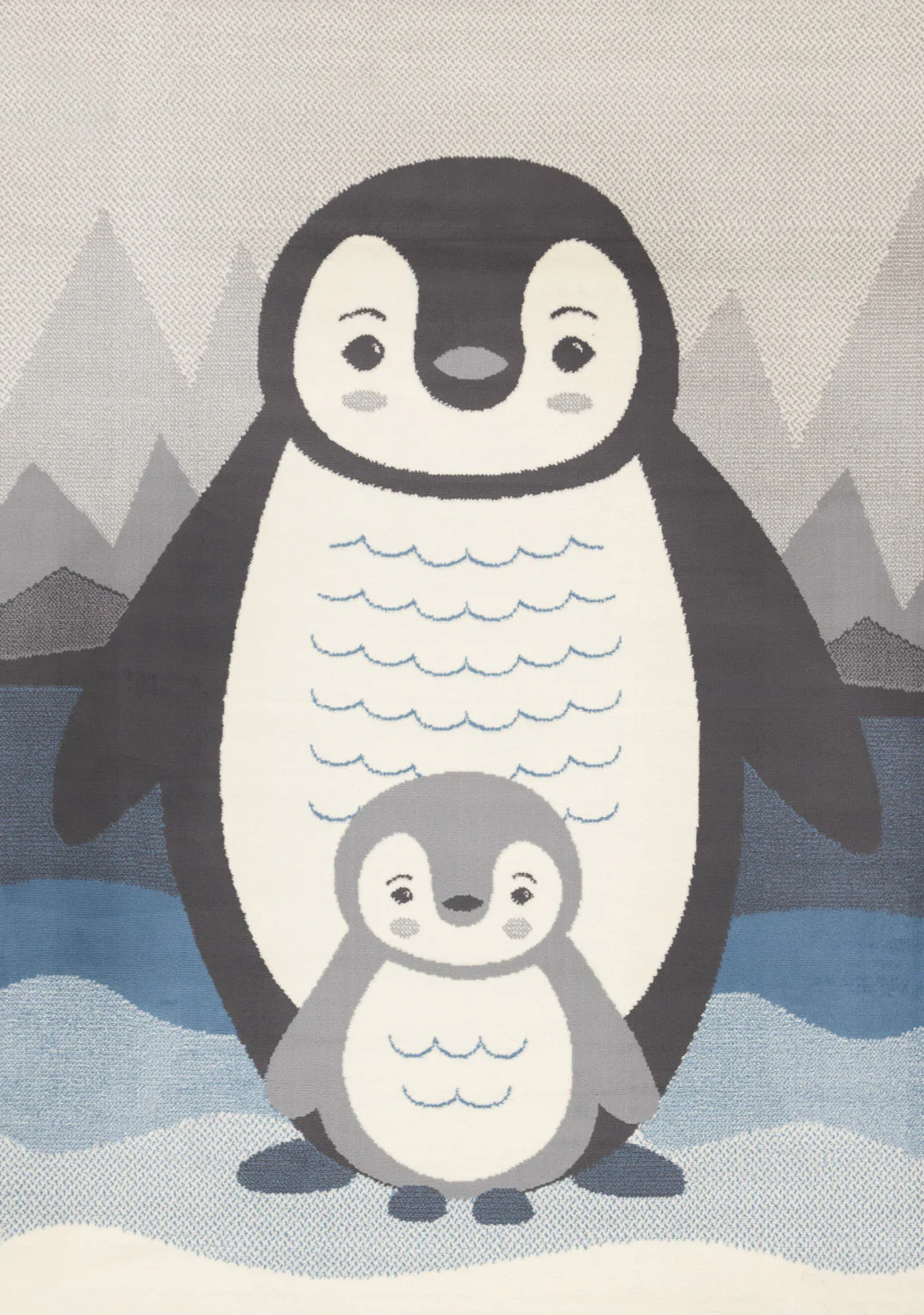 Kids Baby Penguin Area Rug - 4' X 6' - Grey/Blue