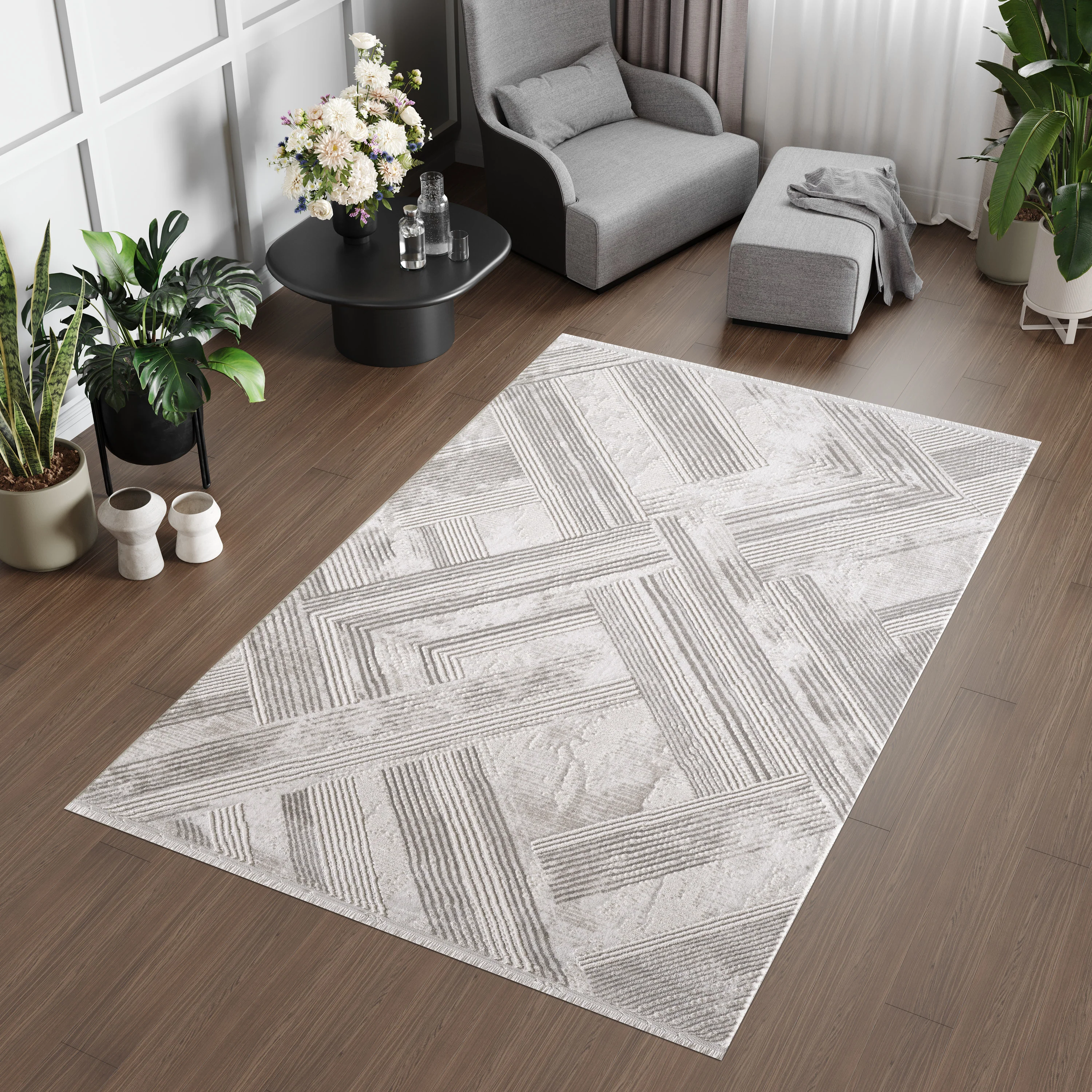L2 Decor Lazer Area Rug 8' x 11' with Underpad - Cream - Image 2