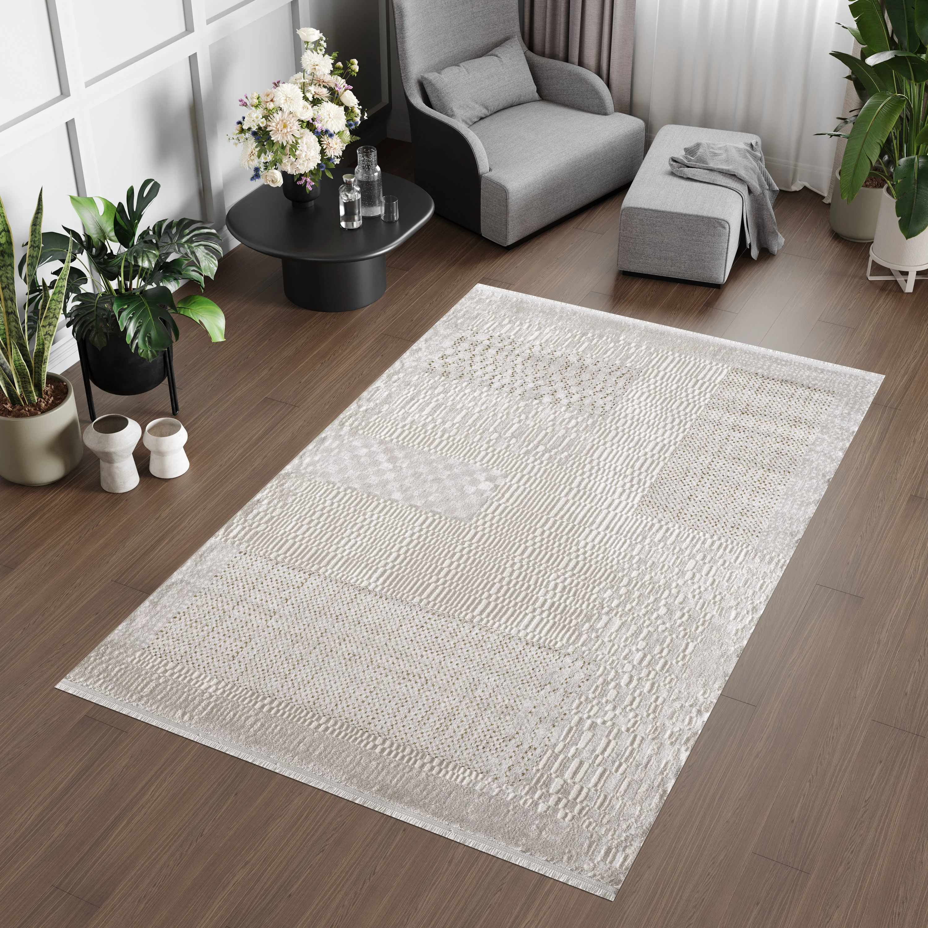 L2 Decor Lazer Area Rug 8' x 11' with Underpad - Cream, Beige - Image 2