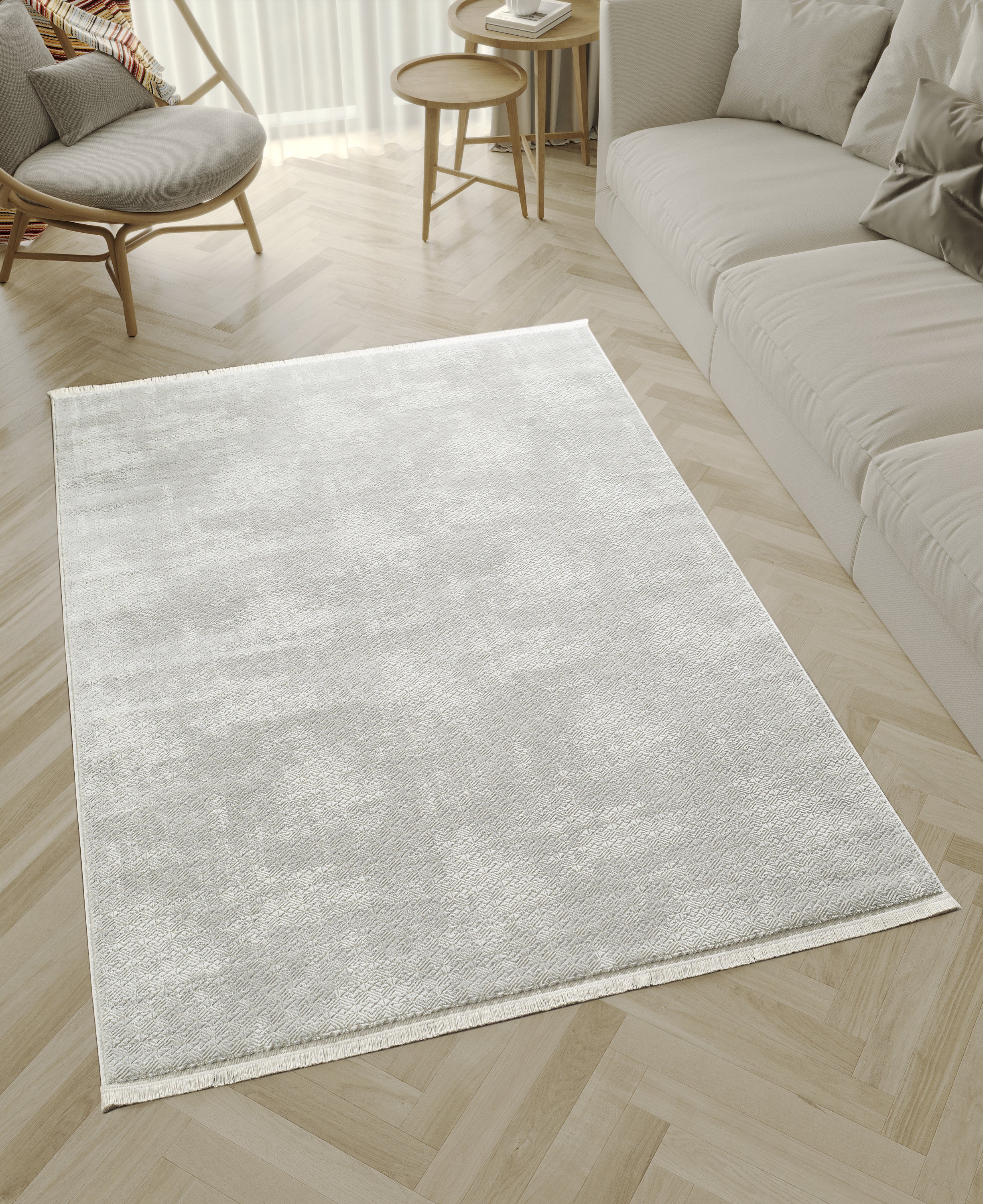 L2 Decor Novolini Area Rug 5' x 8' with Underpad - Light Grey, White - Image 2