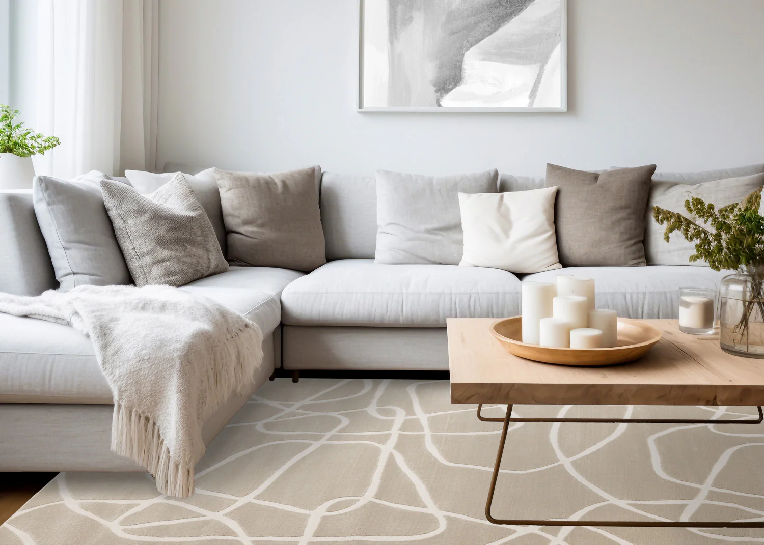 Logan Contemporary Swirls Area Rug - 5' X 8' - Beige/Cream - Image 3