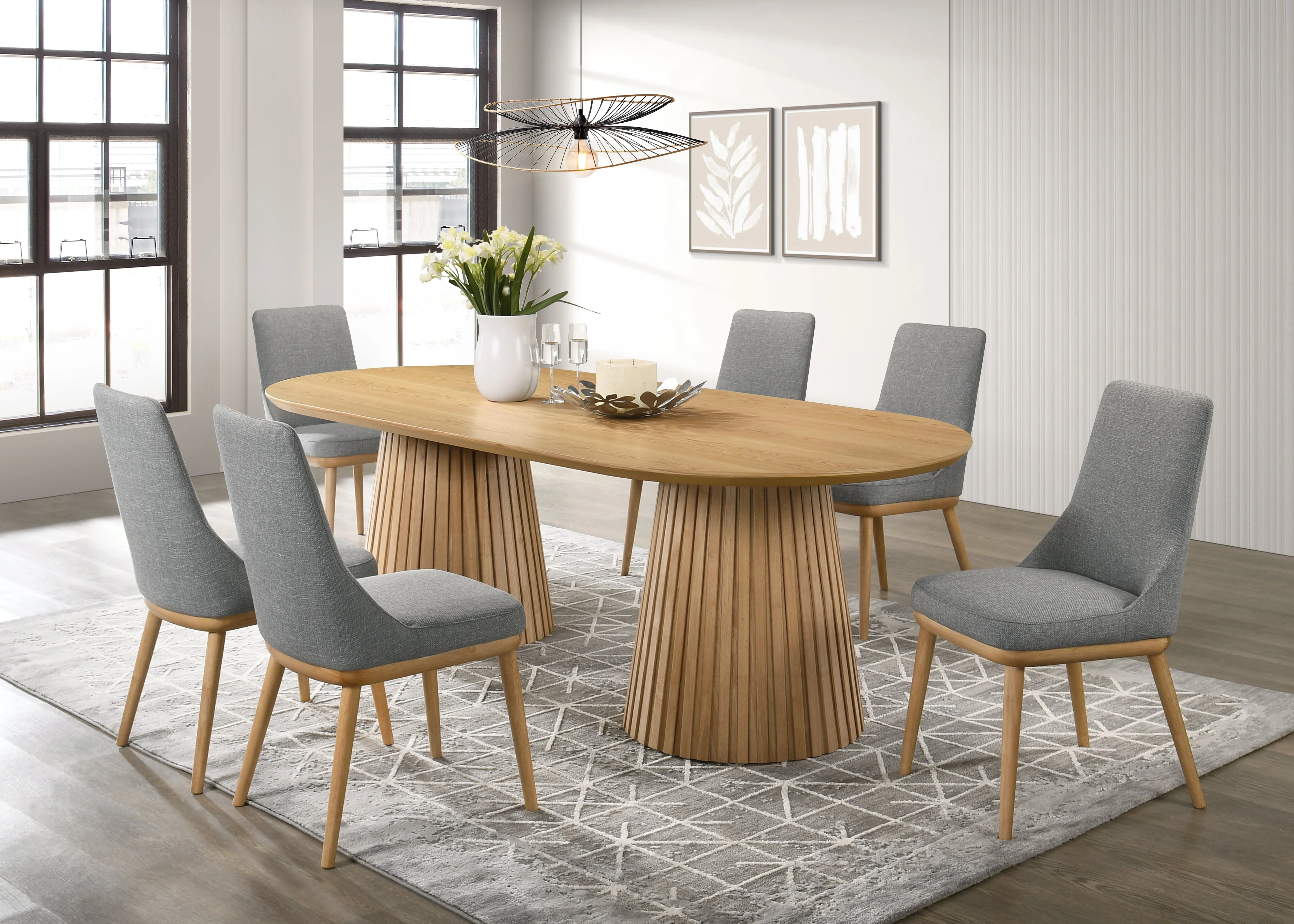 Mikael 7-Piece Oval Dining Set - Grey, Light Oak - Image 2