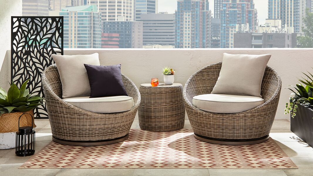 Monaco - 3-Piece Swivel Set With Round Table - Grey and Light Brown - Image 2