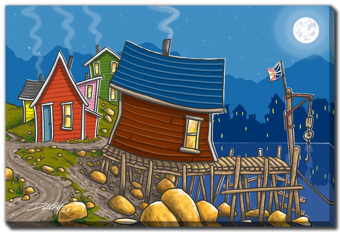 Moonlit Village Wall Art - Multi-Colour - 22 X 28