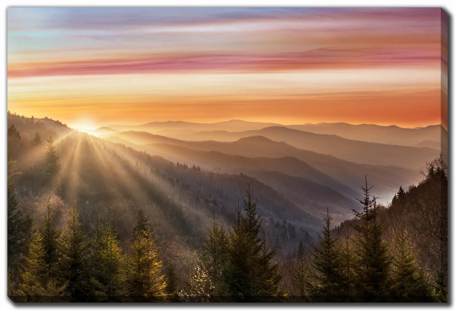 Mountain Light Wall Art - Orange/Green - 22 X 28