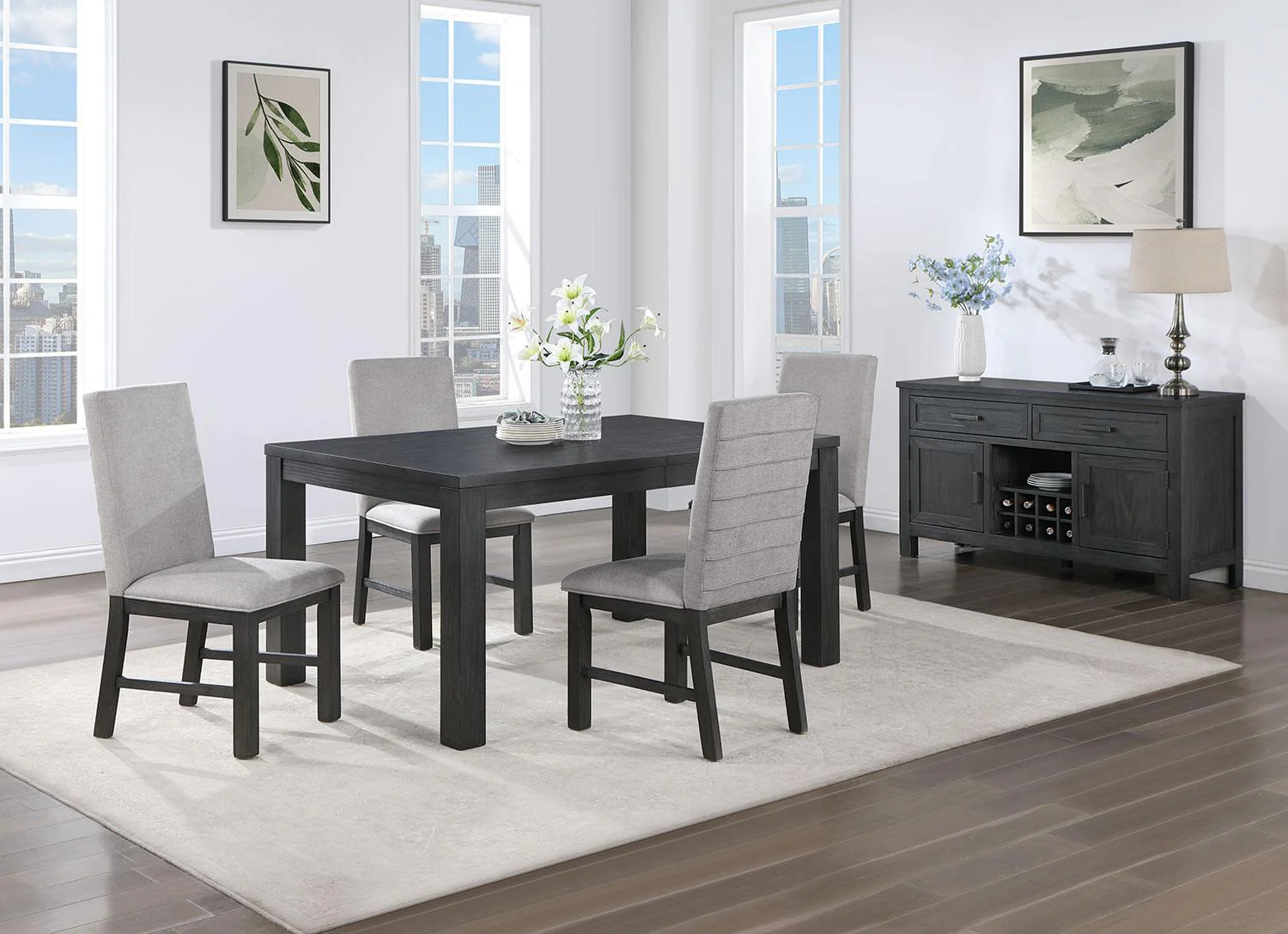 Nola 5-Piece Extendable Dining Set - Dark Grey - Image 2