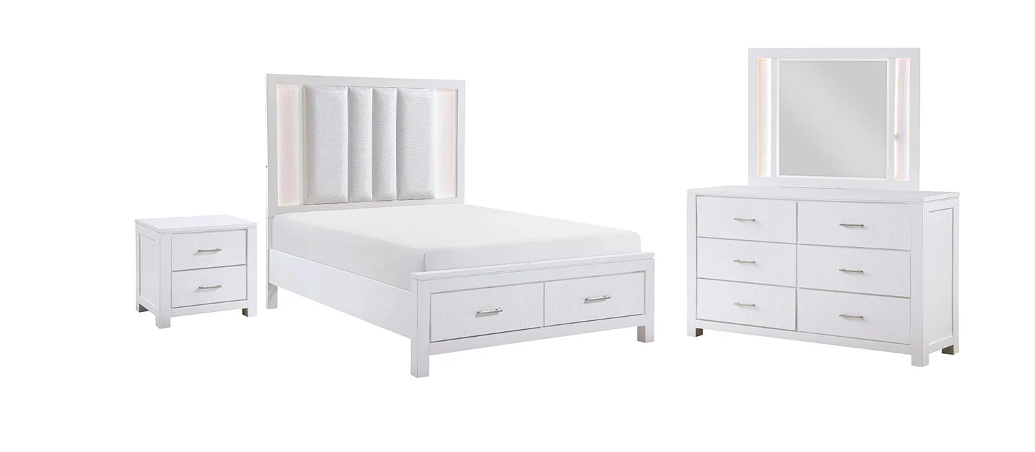 Paris 6-Piece Queen Storage Bedroom Package - White, Silver