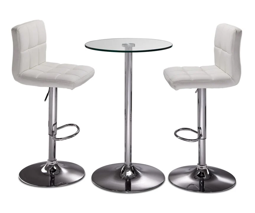 Roxanne 3-Piece Counter Height Round Dining Set - Glass, Chrome, White - Image 2