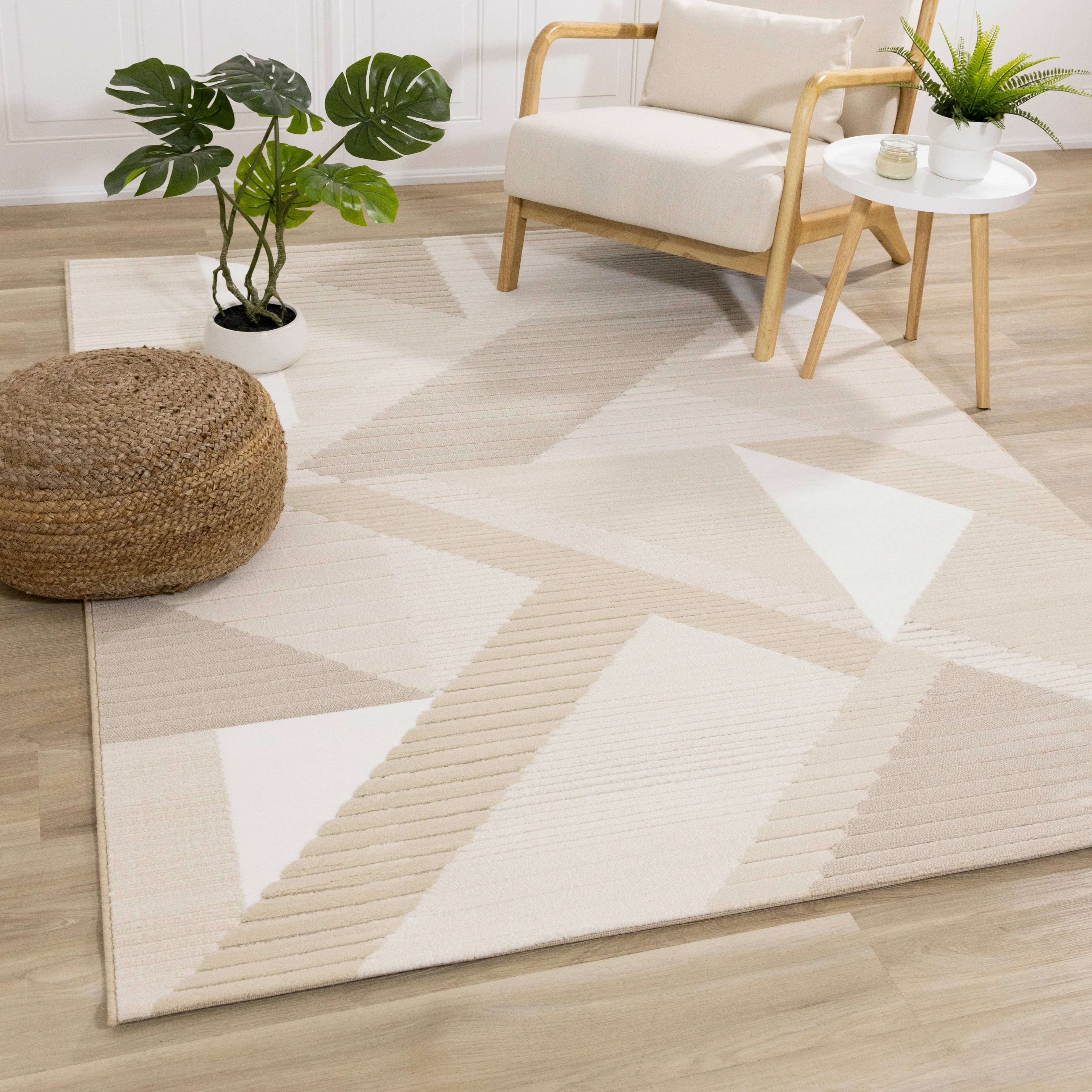 Sandstone Plains 6'7" x 9'6" Elegant Contemporary Geometric Pattern Area Rug - Cream - Image 3