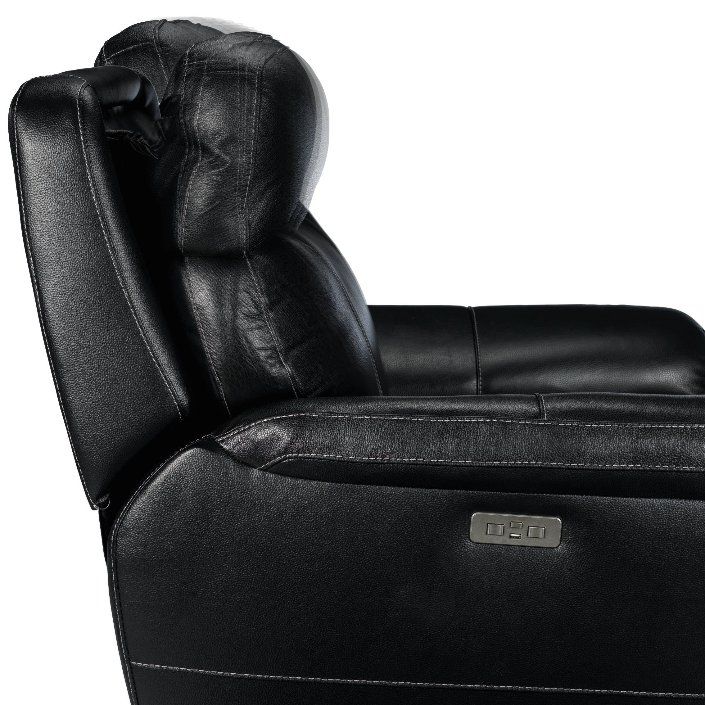 Stallion Leather Dual Power Reclining Sofa and Chair Set - Midnight Black - Image 4