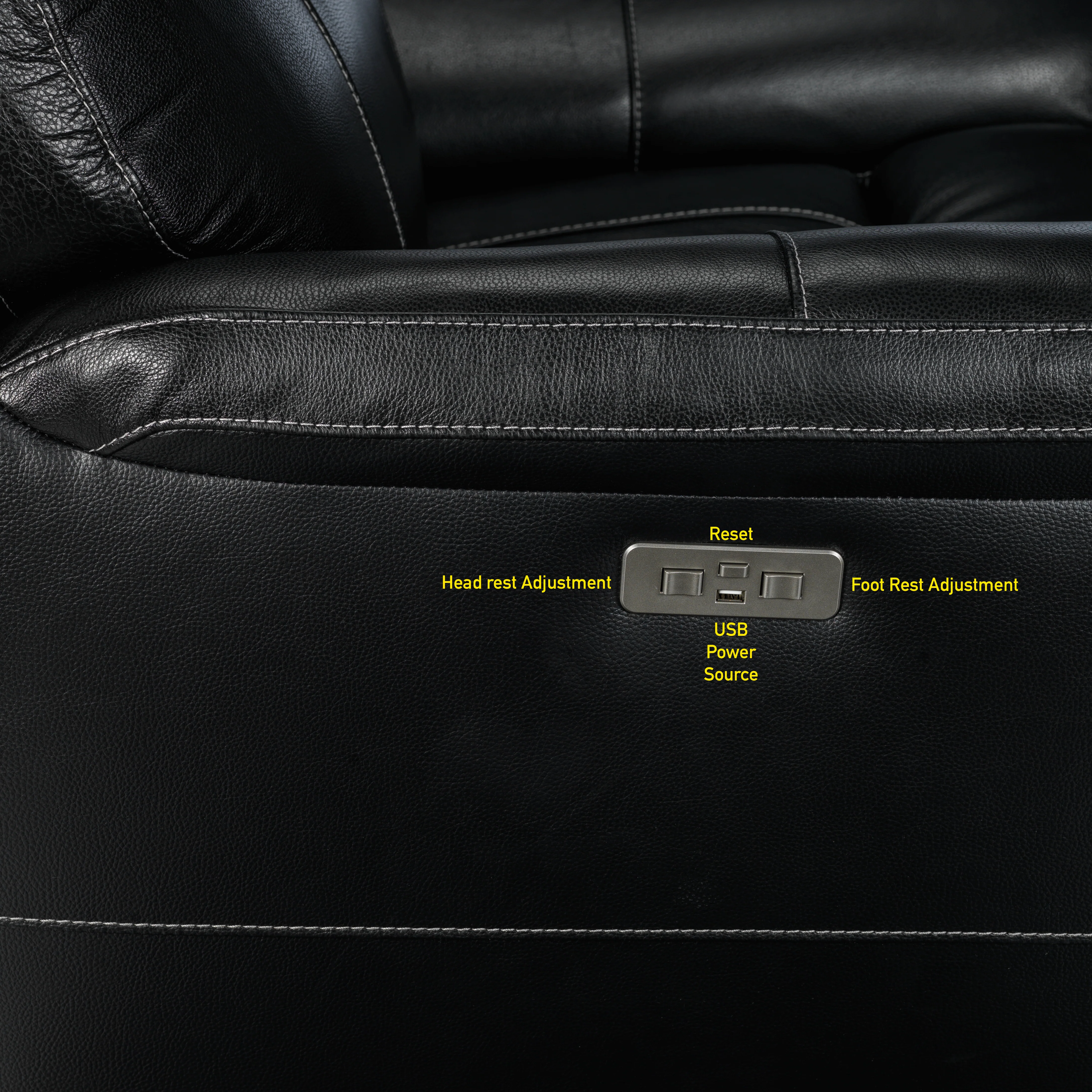 Stallion Leather Dual Power Reclining Sofa and Chair Set - Midnight Black - Image 5