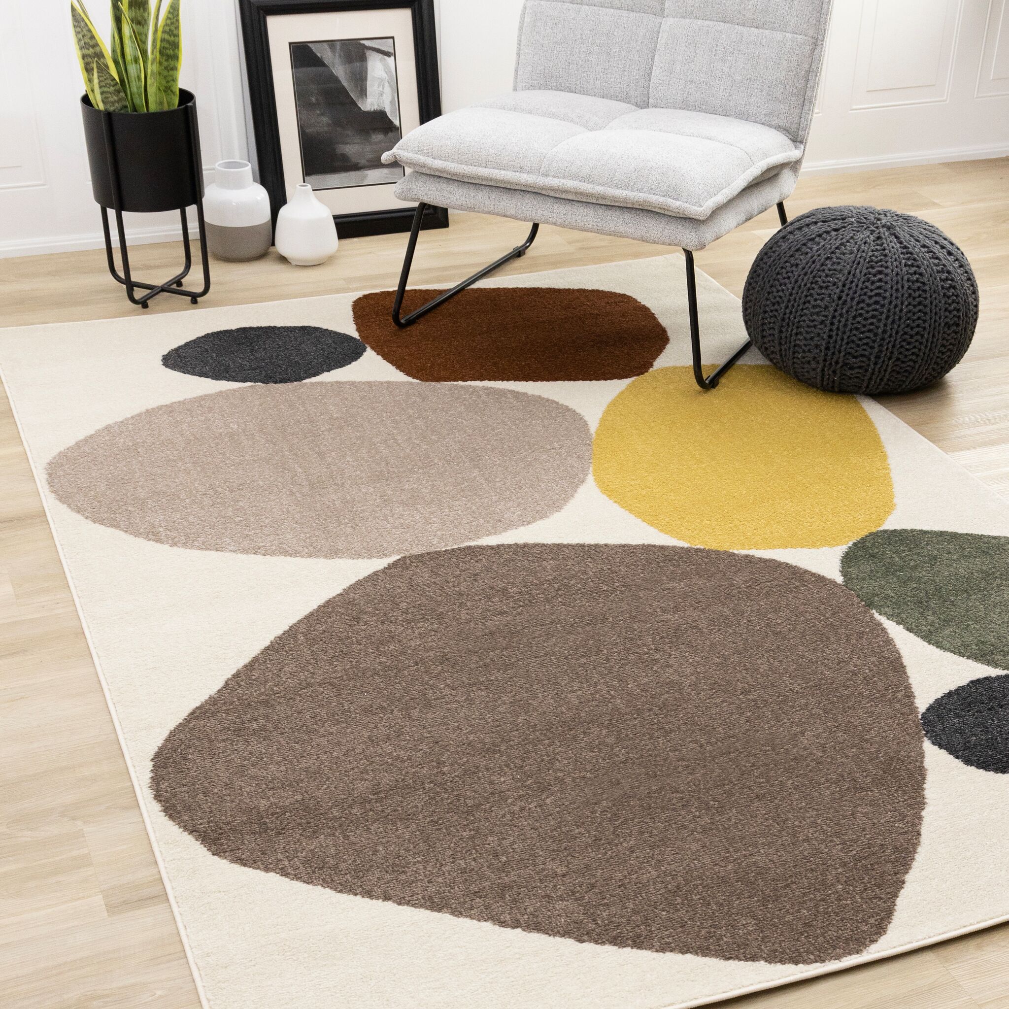 Warm Elements 6'7" x 9'6" Pebbles Design Area Rug - Cream - Image 3