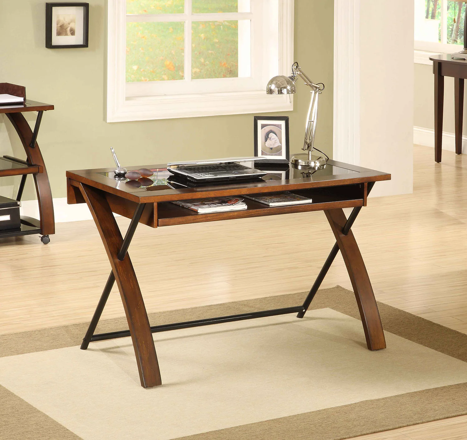 Zeta Computer Desk - Black and Brown Cherry - Image 2