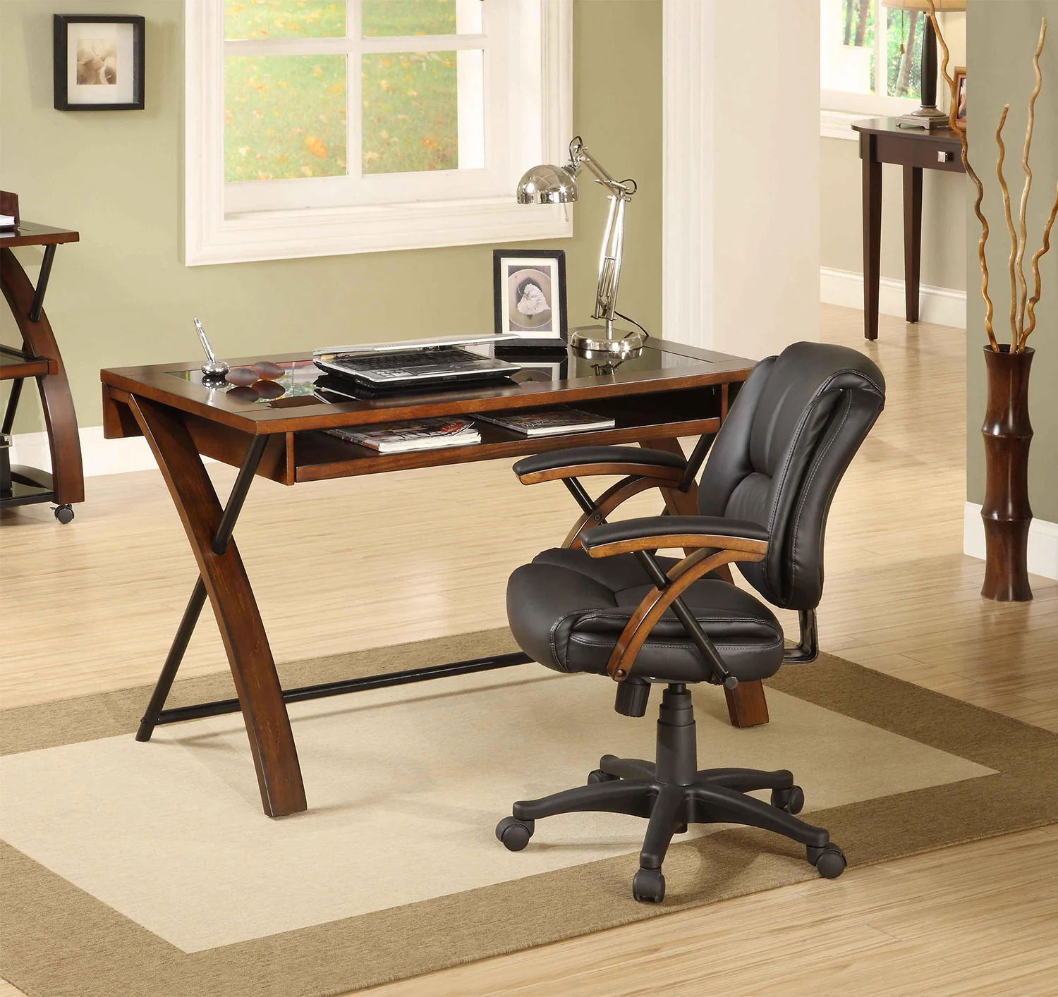 Zeta Computer Desk - Black and Brown Cherry - Image 7